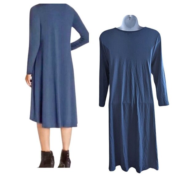 EILEEN FISHER Fir Blue Ballet Neck Viscose Jersey High Low Slip Dress Size S - Picture 5 of 6